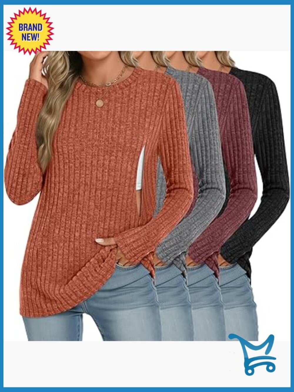4 Pack Nursing Shirts Long Sleeve Thermal Maternity Tops Hidden Zip